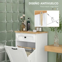 HOMCOM Armario de Baño con Cajón Cesto para la Ropa y Diseño Anti-vuelco Mueble de Baño Moderno 52x33x90 cm Blanco(m-6)