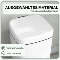 HOMCOM Mülleimer 30L, Soft-Close-Deckel, Fingerabdrucksicher, Fußpedal, Metall/Kunststoff, 28x35x63,5 cm, Weiß(m-6)