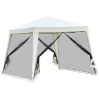 Outsunny 3 x 3 meter Outdoor Gazebo Garden Canopy Tent Sun Shade Event Shelter with Mesh Screen Side Walls, White(m-11)