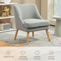 HOMCOM Gepolsterter Loungesessel in Leinenoptik, Armlehne, Holzbeine, für Wohnzimmer, Schlafzimmer, Hellgrau(m-6)