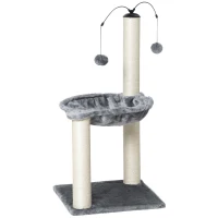 PawHut Kratzbaum mit Hängematte Katzenbaum Kletterbaum für Katzen mit Spin-Ball Grau 39,5x39,5x83 cm(m-10)
