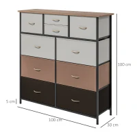 HOMCOM Bedroom Chest of Drawers, 10 Drawer Dresser with Foldable Fabric Drawers and Steel Frame, Multicolour(m-3)