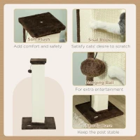 PawHut 81cm Cat Scratcher, Vertical Full Scratcher w/ Natural Sisal Rope, Hanging Ball, Soft Plush - Brown(m-5)