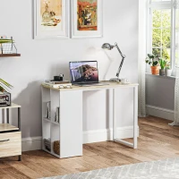 HOMCOM Kompakter Computertisch, Moderner Schreibtisch mit Stauraum-Fächern, für kleine Räume, 100 x 54 x 75 cm, Weiß(m-7)