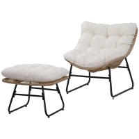 Outsunny Fauteuil chaise de jardin avec repose-pieds en métal époxy et résine tressée aspect rotin avec coussins moelleux - naturel(m-10)