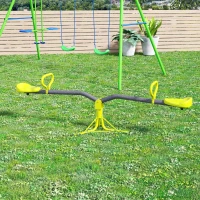 HOMCOM Columpio Balancín para Niños Balancín Infantil para Exteriores Giratorio de 360 Grados Carga 35kg (cada asiento) +3 Años 180x65x53 cm Gris y Verde(m-2)