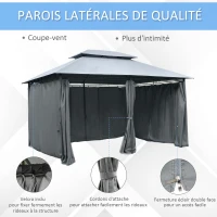 Outsunny Tonnelle barnum pavillon de jardin style colonial double toit toiles latérales amovibles 3L x 4l x 2,8H m gris(m-4)