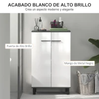 HOMCOM Armario de Baño Mueble Auxiliar de Baño con Puertas Estantes Ajustables y Sistema Anti-vuelco 60x34x94 cm Blanco Brillo(m-6)