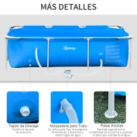 Outsunny Piscina Desmontable Tubular 252x152x65 cm con Depuradora de Cartucho 1200L/H Piscina Rectangular de Exterior para Adultos y Niños 2163L Azul(m-6)