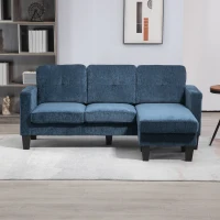 HOMCOM Sofá Esquinero en Forma de L Tapizado Poliéster Sofá Chaise Longue Reversible con 3 Cojines  186x130x84cm Azul(m-7)