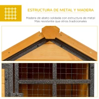 PawHut Conejera de Exterior Jaula para Mascotas Pequeñas 2 Niveles con Rampa Bandeja Extraíble de Madera y Metal 122x63x92 cm para Conejos Cobayas Madera y Gris(m-6)