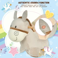 HOMCOM Kids Rocking Horse, Children Plush Ride On Donkey Animal Rocker w/ Sound, Wood Base Seat, Safety Belt, Baby Toy Rocker for Toddler 18 - 36 Months, Grey(m-4)