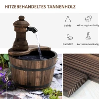 Outsunny Gartenbrunnen Springbrunnen Zierbrunnen Fassbrunnen Wasserfall Holzeimer Tannenholz + Metall Naturholz Ø27 x 37 cm(m-6)