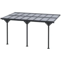 Outsunny Pergola adossée aluminium 4,5 x 3 m pergola jardin extérieur avec toit en polycarbonate résistant UV, gouttière intégrée, tonnelle de jardin pour terrasse patio véranda, gris(m-11)