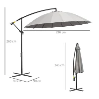 Outsunny 3(m) Cantilever Umbrella 18 Ribs & Vents Adjustable Angle for Patio Light Grey(m-3)