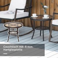 Outsunny Gartenmöbel-Set für 2 Personen, 2 Schaukelstühle, 1 Tisch, inkl. Polster, Braun + Weiß(m-4)