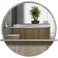 kleankin 45cm Round Home Mirror, with Shelf - Grey Wood-Effect(m-1)