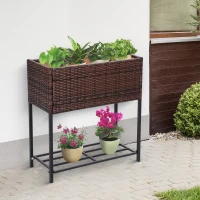 Outsunny Soporte para Jardinera Exterior para Huerto Urbano Mesa de Cultivo Jardinera Rectangular sin Fondo con Estante y Patas para Jardineras Macetas Tiestos 70x30x70 cm Marrón(m-2)