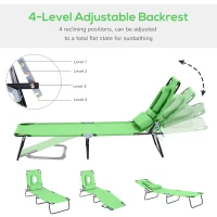 Outsunny Outdoor Folding Sun Lounger with Face Hole, 4 Level Adjustable Backrest Reclining Garden Lounger, Garden Recliner Sunbed with 600 D Oxford Cloth Seat and Pillow for Beach, Green(m-4)