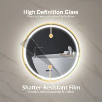 HOMCOM 60cm Anti-Fog LED Bathroom Mirror - Gold Tone(m-7)