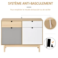 HOMCOM Buffet de Cuisine Commode de Chambre scandinave 2 placards tiroirs coulissants en Bois Multicolore Blanc Gris Clair(m-5)