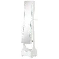 HOMCOM Armario para Joyas con Espejo de Cuerpo Entero Ángulo Ajustable con Cajón y Colgador para Secador 37x30x158 cm Blanco(m-1)