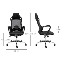 Vinsetto Sedia da Ufficio Ergonomica con Funzione Dondolio Basculante, Schienale con Rete Traspirante, Regolabile e con Ruote Girevoli, 73x63x117-126.5 cm(m-3)