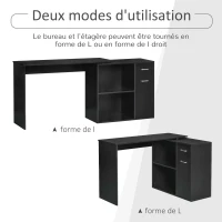 HOMCOM Bureau Informatique table de salle à manger multimédia modulable Multi-rangements Double Niche + tiroir Panneaux Particules Noir(m-5)