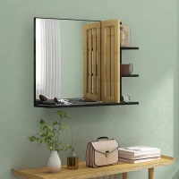 HOMCOM Bamboo Panel Bathroom Mirror, with Shelves(m-7)