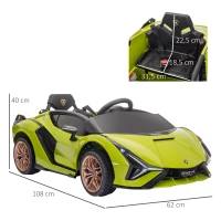 HOMCOM Voiture électrique Enfants de Sport Véhicule électrique Lamborghini Sian 12 V - V. Max. 5 Km/h avec Télécommande 2,4G Effets sonores + Lumineux Vert(m-3)