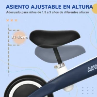 AIYAPLAY Bicicleta de Equilibrio para Niños de 18-36 Meses con Asiento Ajustable en Altura Carga 25 kg 67,5x32x44 cm Azul(m-5)