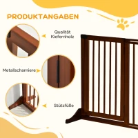 PawHut Absperrgitter Hunde Türschutzgitter Schutzgitter aus Holz Freistehendes Hundegitter mit Tür Hundeabsperrgitter Konfigurationsgitter für Kamin & Ofen Braun 113-166 x 36 x 71 cm(m-7)