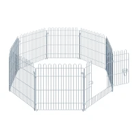 PawHut Vallas para Perros Plegables de 8 Piezas 63x60 cm con 1 Puerta y Marco de Acero para Jardín Patio Plata(m-8)