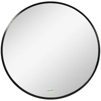 kleankin Round Bathroom Mirror, Modern Wall-mounted Makeup Mirror with Aluminium Frame for Washroom Living Room, Black, 50x50 cm(m-1)