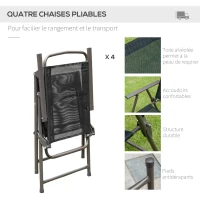 Outsunny Ensemble Salon de Jardin 6 pcs - Table Ronde + 4 chaises Pliables + Parasol - Acier époxy café textilène Polyester Noir(m-5)