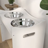PawHut Futterstation für Hunde, 2 Edelstahlnäpfe, höhenverstellbar, 54x31,5x47cm, Weiß(m-9)