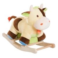 HOMCOM Cheval à bascule vache à bascule rembourrage coton grand confort peluche courte douce bois peuplier jaune marron(m-1)
