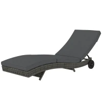 Outsunny Patio Wicker Chaise Lounge Chair, Outdoor PE Rattan Sun Lounger with Adjustable Backrest and 2 Wheels, Dark Grey(m-11)