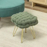 HOMCOM Velvet-Feel Bold Woven Footstool - Green(m-2)
