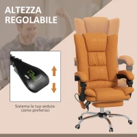 Vinsetto Poltrona da Ufficio Massaggiante e Riscaldata, Reclinabile con Poggiapiedi, Finta Pelle Marrone Chiaro(m-5)