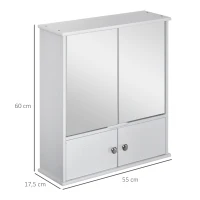 kleankin Spiegelschrank Badezimmerschrank Badschrank Hängeschrank Badmöbel Wandschrank Mehrzweckschrank mit Regale Glas Weiß 55 x 17,5 x 60 cm(m-3)