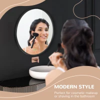 kleankin Round Bathroom Mirror, Modern Wall-mounted Makeup Mirror with Aluminium Frame for Washroom Living Room, Black, 40x40 cm(m-6)
