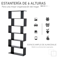 HOMCOM Estantería para Libros Moderna Librería con 6 Estantes para Comedor Salón Estudio 80x23x192 cm Negro(m-6)