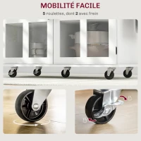 HOMCOM Desserte ilot de cuisine multi-rangements tiroir placards étagère, 115,5L x 46,2l x 86,5H cm, bois d'hévéa blanc(m-7)