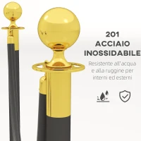 HOMCOM Colonnine Segnapercorso in Acciaio Inox con Corda Vellutata Nera di 1.5 m e Base Riempibile, Ø32x96 cm(m-4)