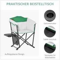 Outsunny Campingstuhl Klappstuhl Regiestuhl Tisch mit Getränkehalter Tragbar Oxford-Gewebe 83 x 64 x 90 cm Weiß+Grün(m-6)