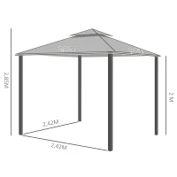 Outsunny Gartenpavillon Pavillon 3 x 3 m Gartenzelt mit Doppeldach Festzelt Partyzelt mit 4 x Seitenteile Moskitonetz wetterfest Aluminium Polyester Schwarz+Hellgrau(m-3)