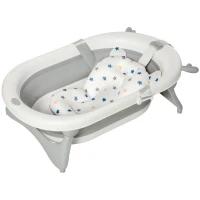 HOMCOM Vaschetta Bagnetto Pieghevole per Bambini 0-3 Anni con Indicatore di Temperatura e Cuscino, 81.5x50.5x23.5cm, Bianco(m-1)