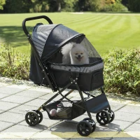 PawHut Hundebuggy Hundewagen Buggy für kleine Hunde und Katzen Haustierwagen Pet Stroller Katzenbuggy Oxford Schwarz 76,5 x 52 x 95 cm(m-2)