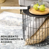 HOMCOM Set 2 Tavolini da Salotto Impilabili Rotondi in Acciaio con Vano Contenitore, Nero(m-6)